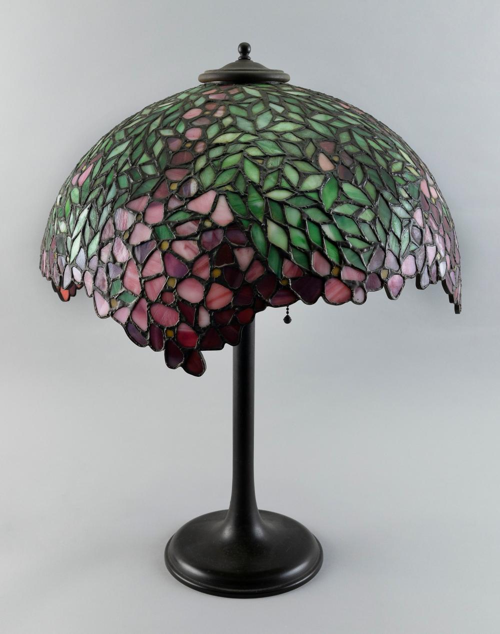 Appraisal: TABLE LAMP WITH LEADED GLASS SHADE EARLY TH CENTURY HEIGHT