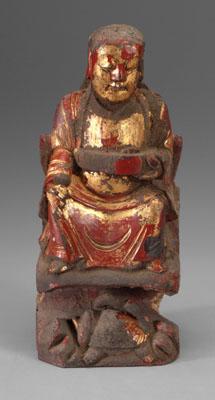 Appraisal: Chinese gilt wood carving figure of Zhenwu seated in a