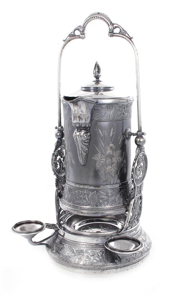 Appraisal: Meriden silverplate tilting ice water pitcher circa aesthetic Japanesque design