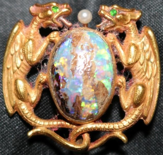 Appraisal: KT GOLD TESTED PIN WITH HOOK OVAL BLACKOPAL SMALL NATURAL