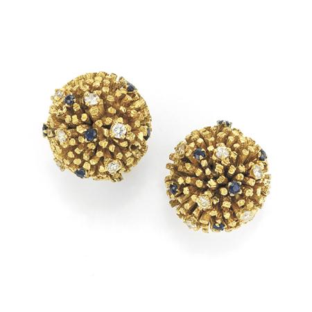 Appraisal: Pair of Gold Diamond and Sapphire Earrings Estimate -