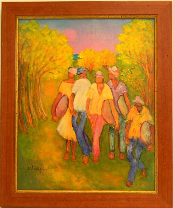 Appraisal: Henry Calixte oil on canvas Walking to Market five figures