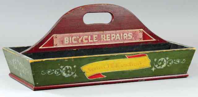 Appraisal: BICYCLE REPAIR TOOL BOX Very unique wooden open tray tool