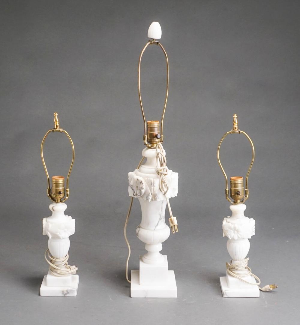 Appraisal: THREE ALABASTER TABLE LAMPS H OF TALLEST IN CM Three