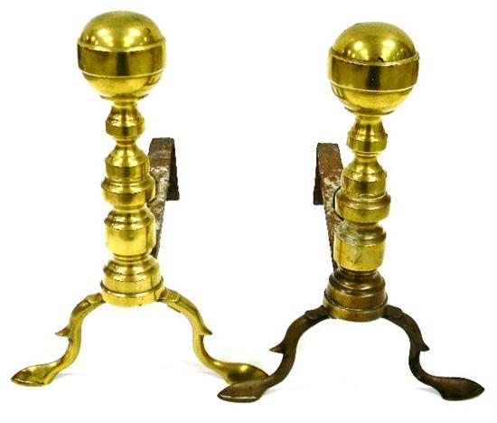 Appraisal: Pair ball-topped brass andirons with spurred cabriole legs and stylized