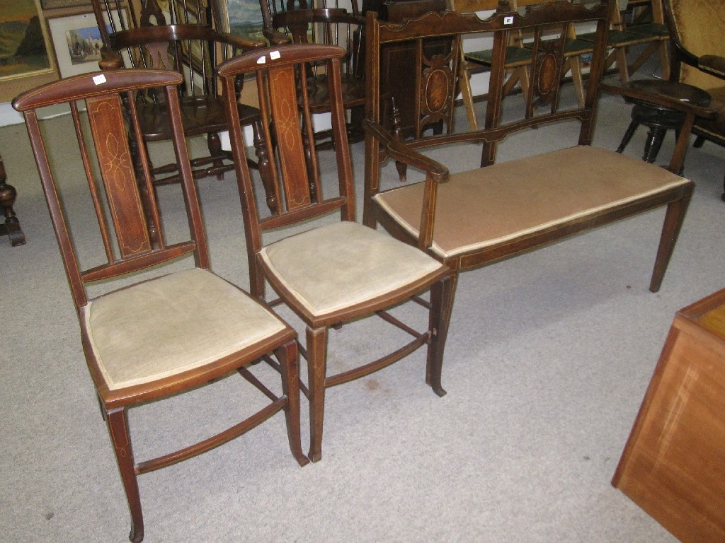 Appraisal: Lot comprising Edwardian inlaid chair back settee and a pair