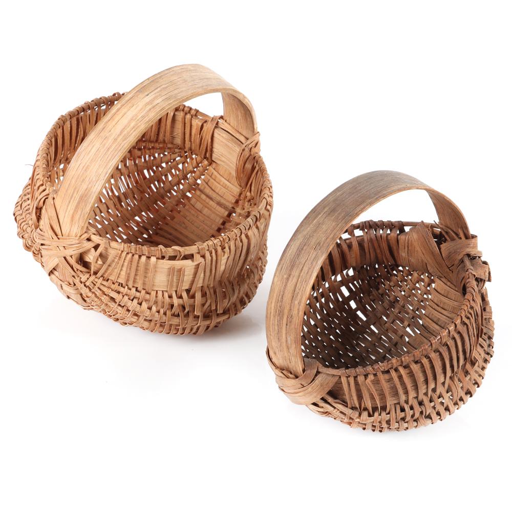 Appraisal: TWO MINIATURE APPALACHIAN RIB-TYPE WOVEN SPLINT EGG BASKETS FINELY WOVEN