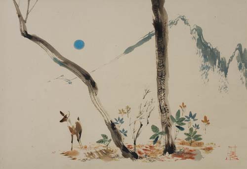 Appraisal: WILLIAM E PAJAUD - Deer in the Forest Watercolor on