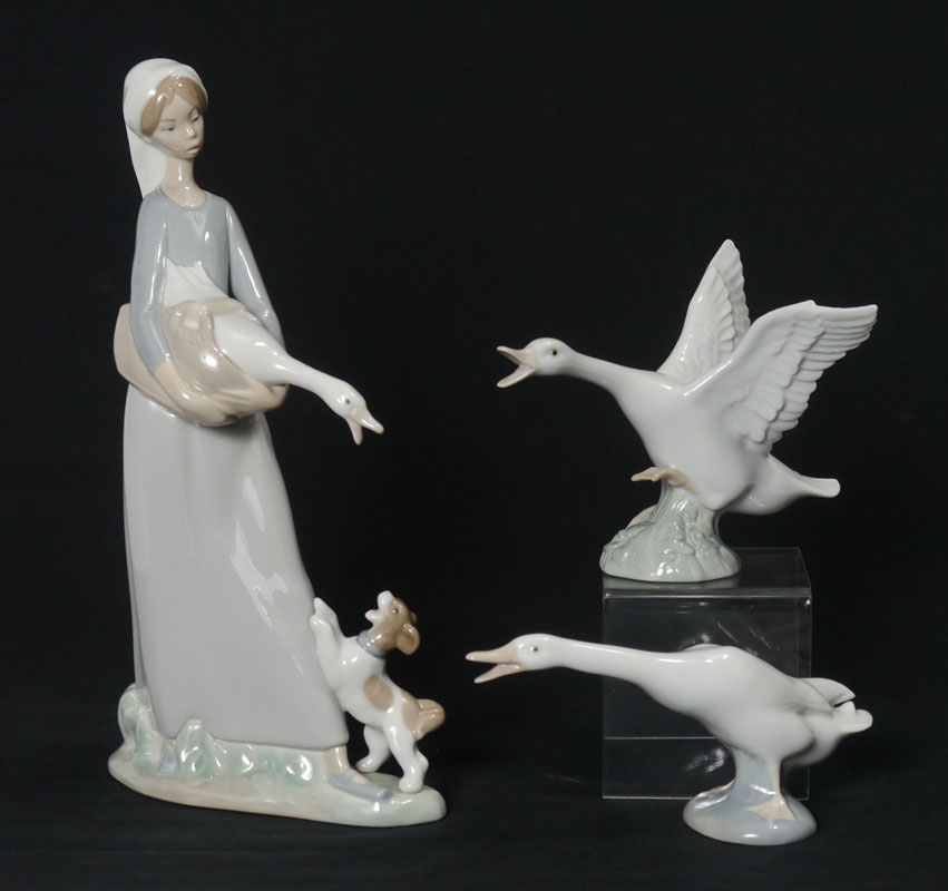 Appraisal: LLADRO PORCELAIN FIGURES piece lot to include GIRL WITH GOOSE