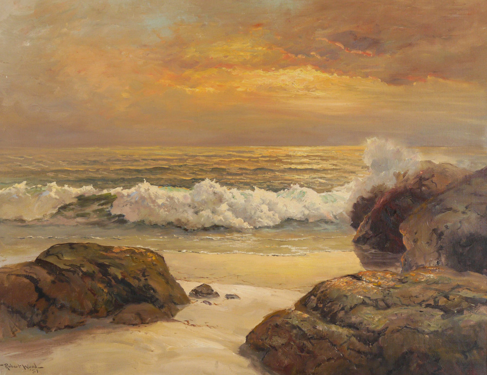 Appraisal: WOOD Robert William American - ''Golden Shores'' Surf Crashing on