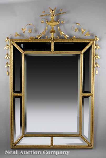 Appraisal: A Georgian-Style Giltwood and Gesso Wall Mirror the crest with