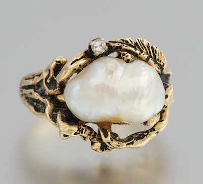 Appraisal: A Ladies' Baroque Pearl Ring k yellow gold ring with