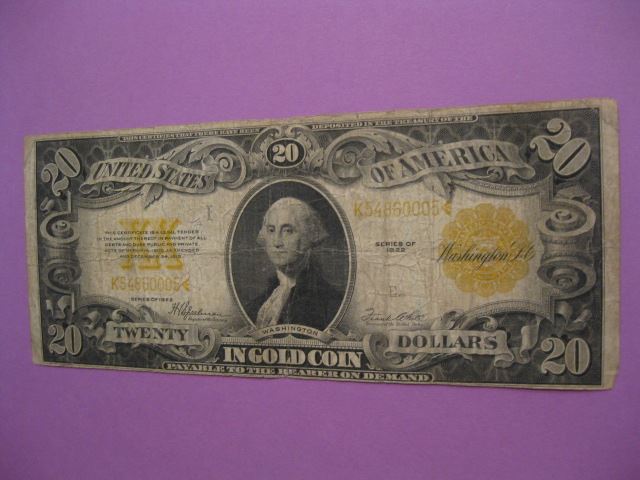 Appraisal: U S Gold Certificate Note large size Speelman White Washington