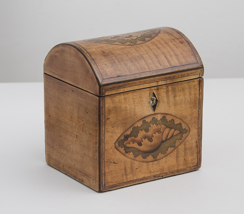 Appraisal: GEORGE III SATINWOOD TEA CADDY The domed top with oval