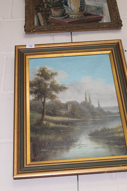 Appraisal: T BULL TH CEMTURY SCHOOL Church and river landscape signed