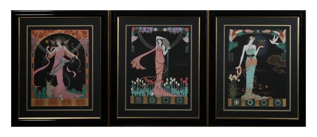 Appraisal: Three serigraphs by Lillian Shao each showing Art Deco images