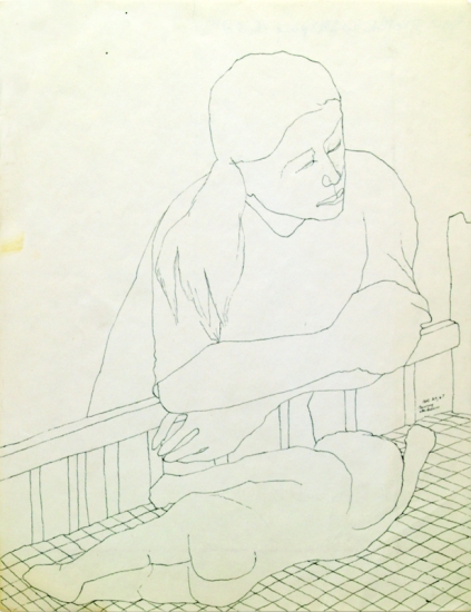 Appraisal: BENNY ANDREWS - Untitled Mother with Sleeping Baby Pen and