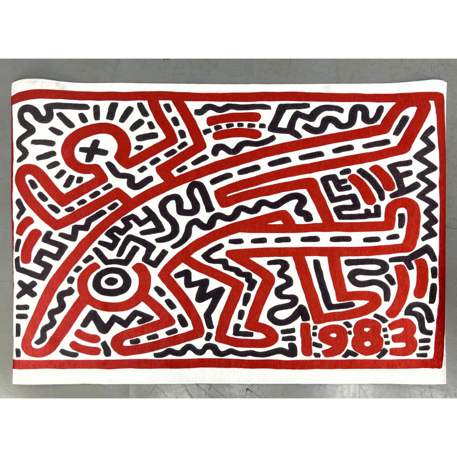 Appraisal: ' x Contemporary Keith Haring style carpet wall hanging --