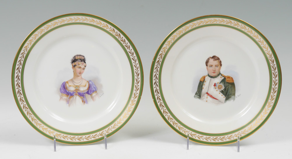 Appraisal: SEVRES NAPOLEON PAULINE BONAPARTE PORTRAIT PLATES plates total with green