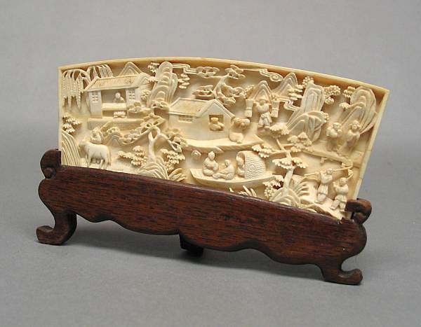 Appraisal: A small carved ivory plaque Republic Period Of thinly sectioned