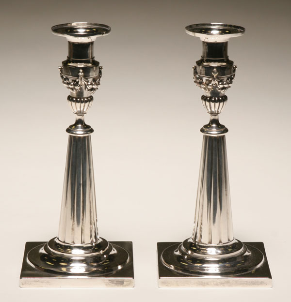 Appraisal: Pair of Augsburg German silver candlesticks tapered columnar stem with