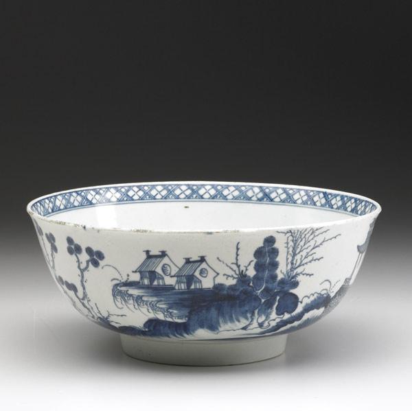 Appraisal: WORCESTER Dr Wall blue and white serving bowl with landscape