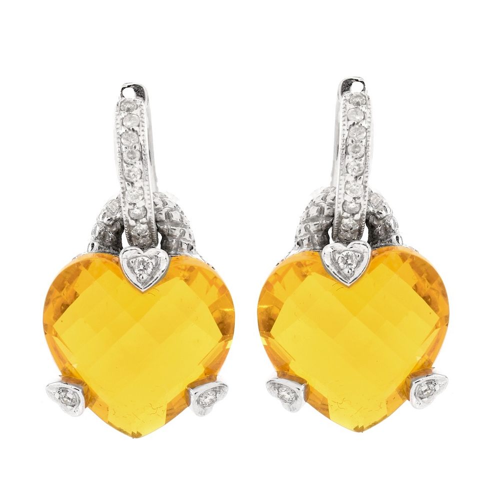 Appraisal: Quartz Diamond and K Earrings Approx Carat Heart Shape Yellow