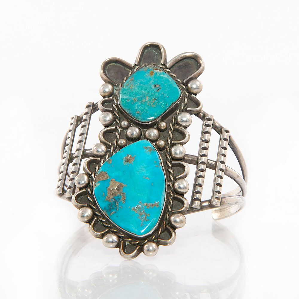 Appraisal: NATIVE AMERICAN SILVER TURQUOISE BRACELET Silver bracelet in the Navajo