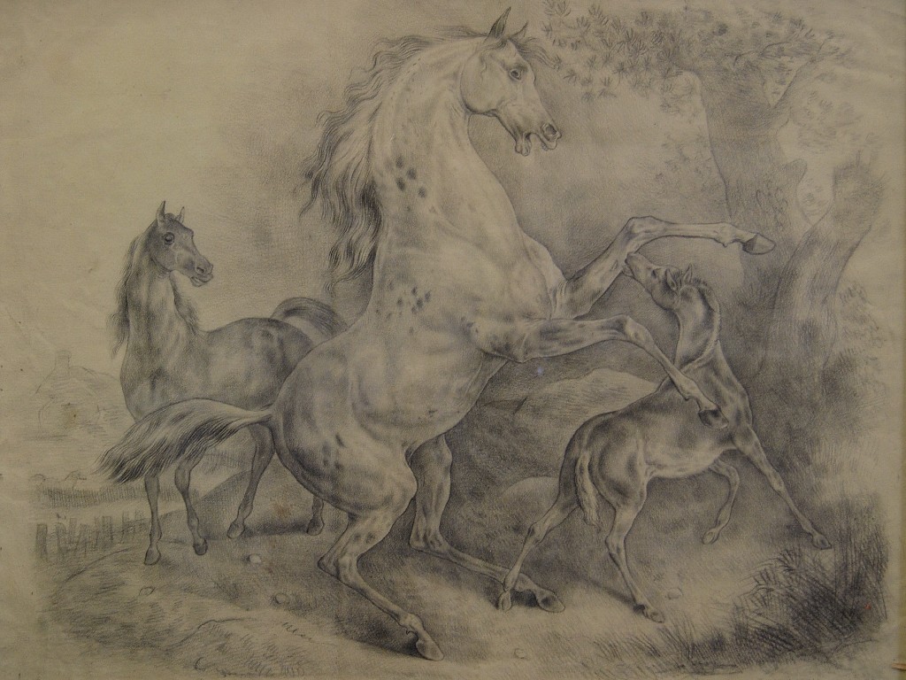 Appraisal: Wilhem Maus - Pencil sketch of three prancing horses signed