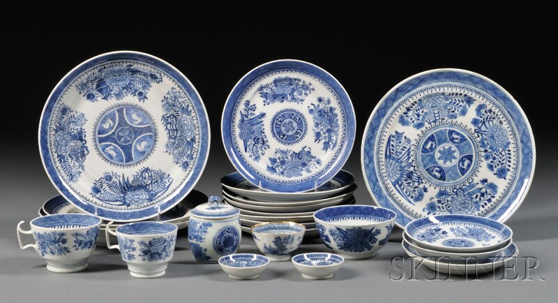 Appraisal: Assembled Group of Blue Fitzhugh Decorated Porcelain Table Items China