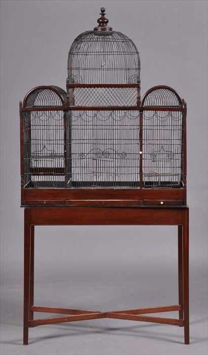 Appraisal: GEORGE III MAHOGANY BIRDCAGE ON ASSOCIATED STAND The cage with