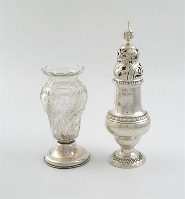 Appraisal: An Edwardian baluster sugar caster with gadrooned borders wrythen fluted