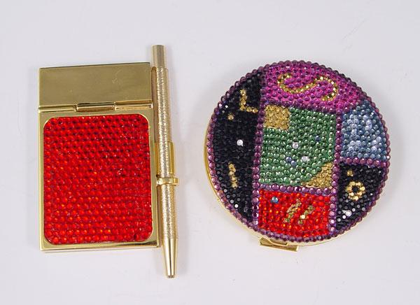 Appraisal: JUDITH LEIBER AUSTRIAN CRYSTAL COVERED NOTE PAD COMPACT Red crystal