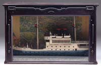 Appraisal: CASED SHIP DIORAMA The antique piece having a carved large