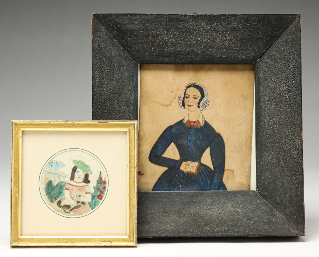 Appraisal: TWO AMERICAN MINIATURE PORTRAITS Mid th century watercolor on paper