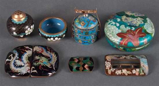 Appraisal: Seven Chinese cloisonne enamel articles th century including vanity box