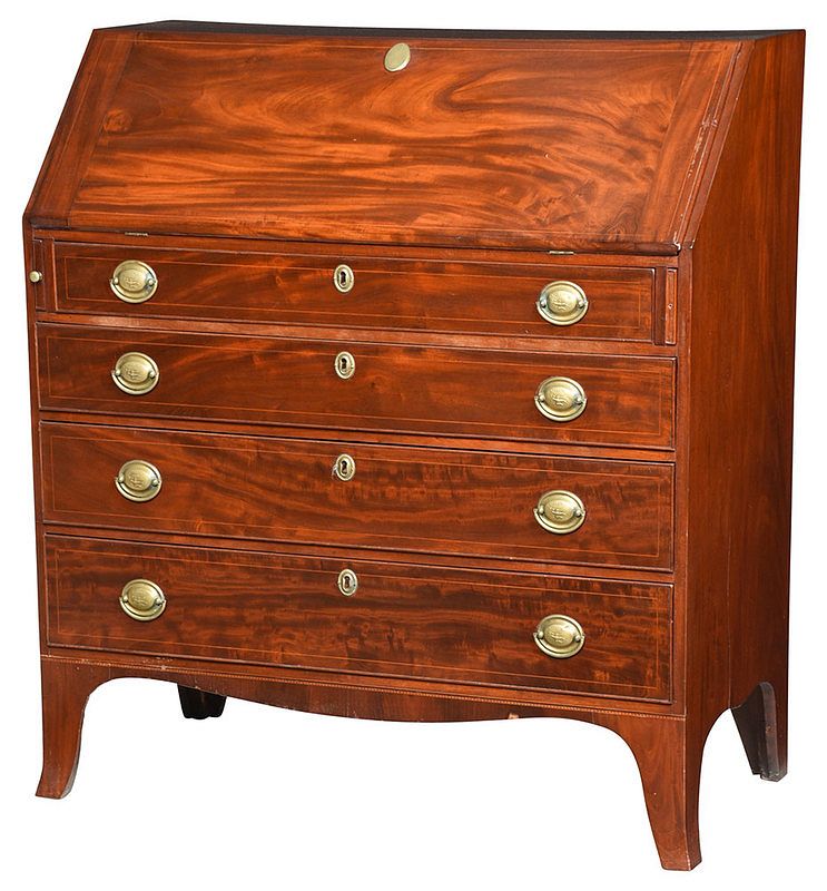 Appraisal: American Federal Inlaid Figured Mahogany Desk Probably New England circa