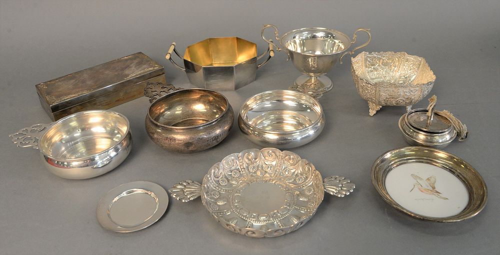 Appraisal: Silver lot of porringers and bowls plus rosewood and silver