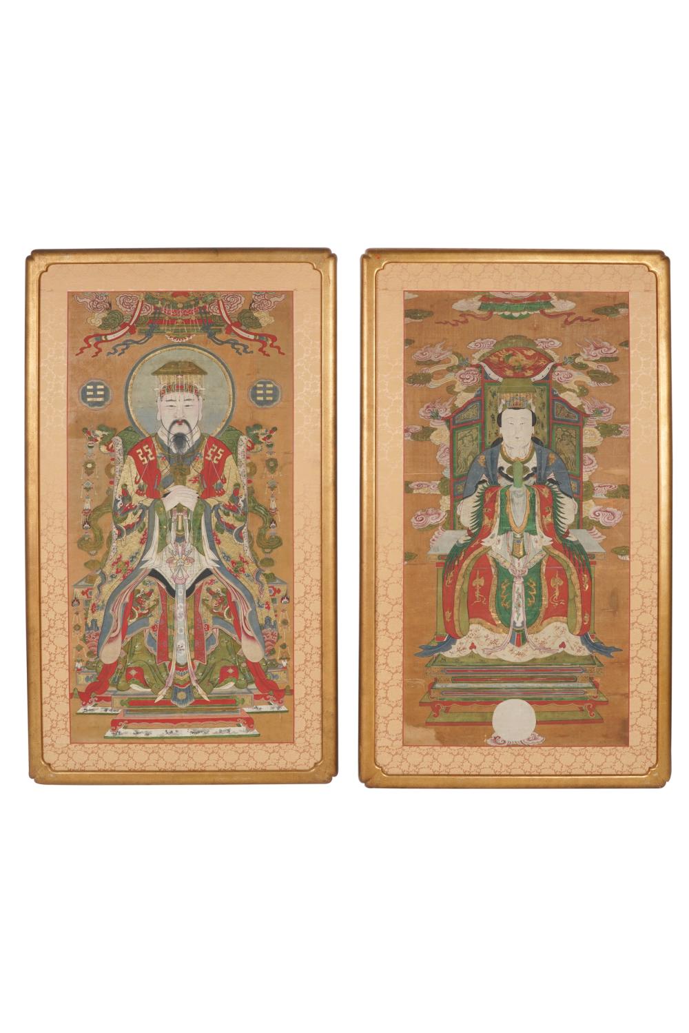 Appraisal: PAIR OF CHINESE ANCESTRAL PORTRAITSeach mounted to a panel and