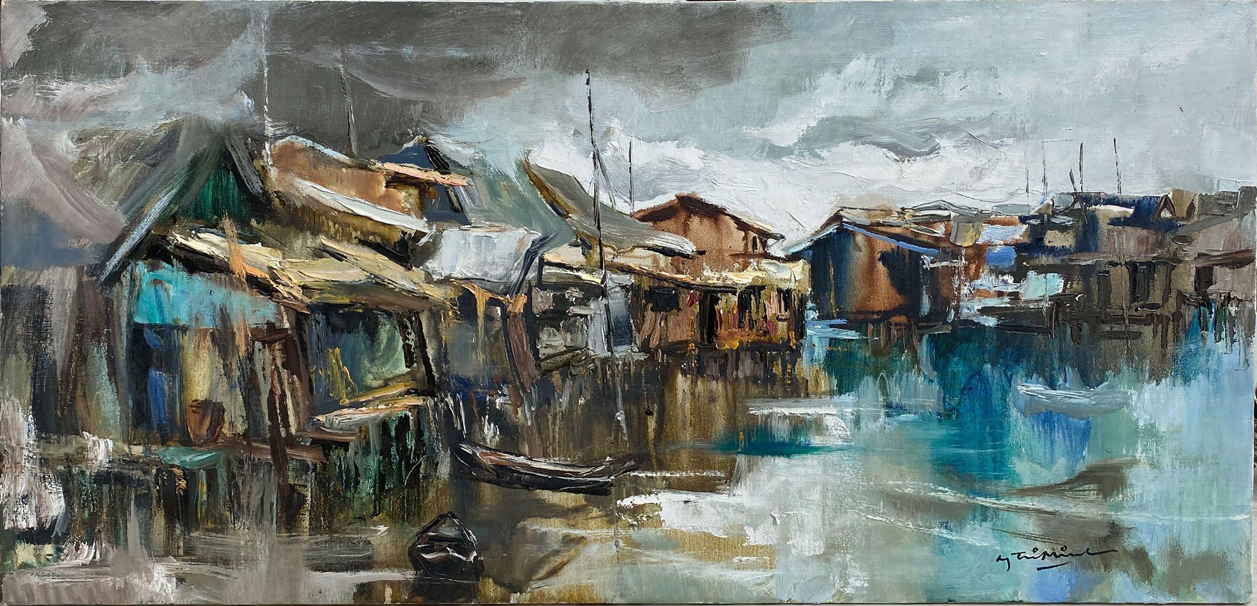 Appraisal: TRIMINH Nguyen Vietnamese - Vietnamese Village on the Water Oil