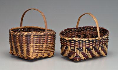 Appraisal: Two Cherokee river cane baskets both with notched bentwood handles