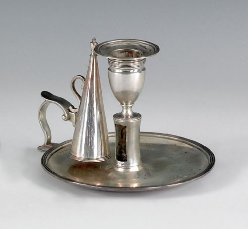 Appraisal: Georgian silver chamberstick and snuffer ca - bearing the touch