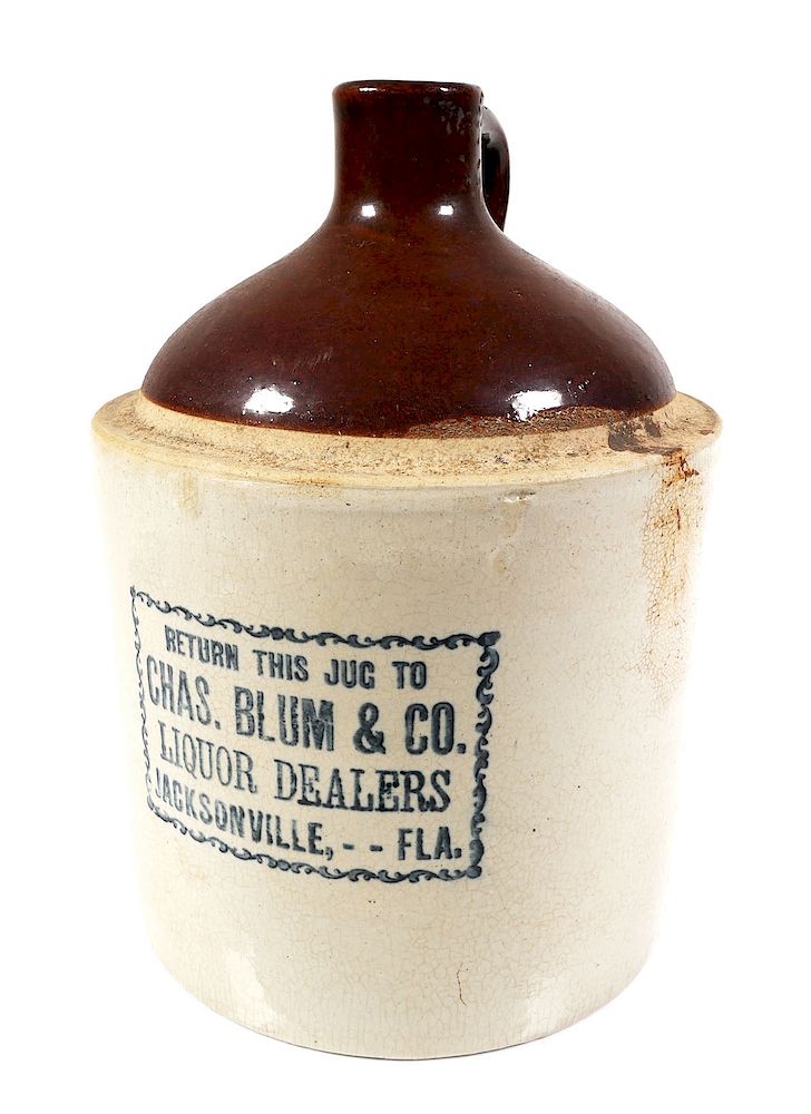 Appraisal: JACKSONVILLE gal Blum Co Liquor Jug Antique gallon stoneware handled