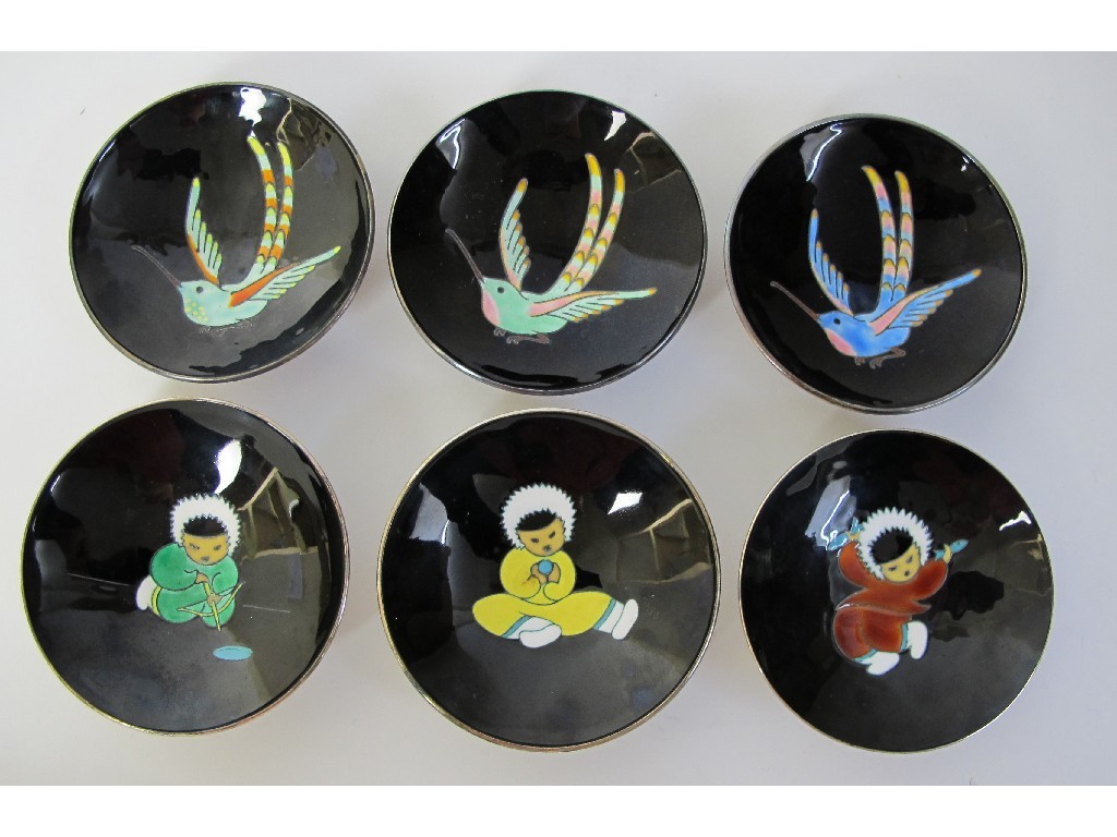 Appraisal: A set of six Sterling silver and enamel dishes by