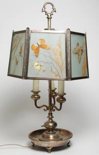 Appraisal: Bouillotte Lamp with Pressed Butterfly Shade Silver-plate the shade with