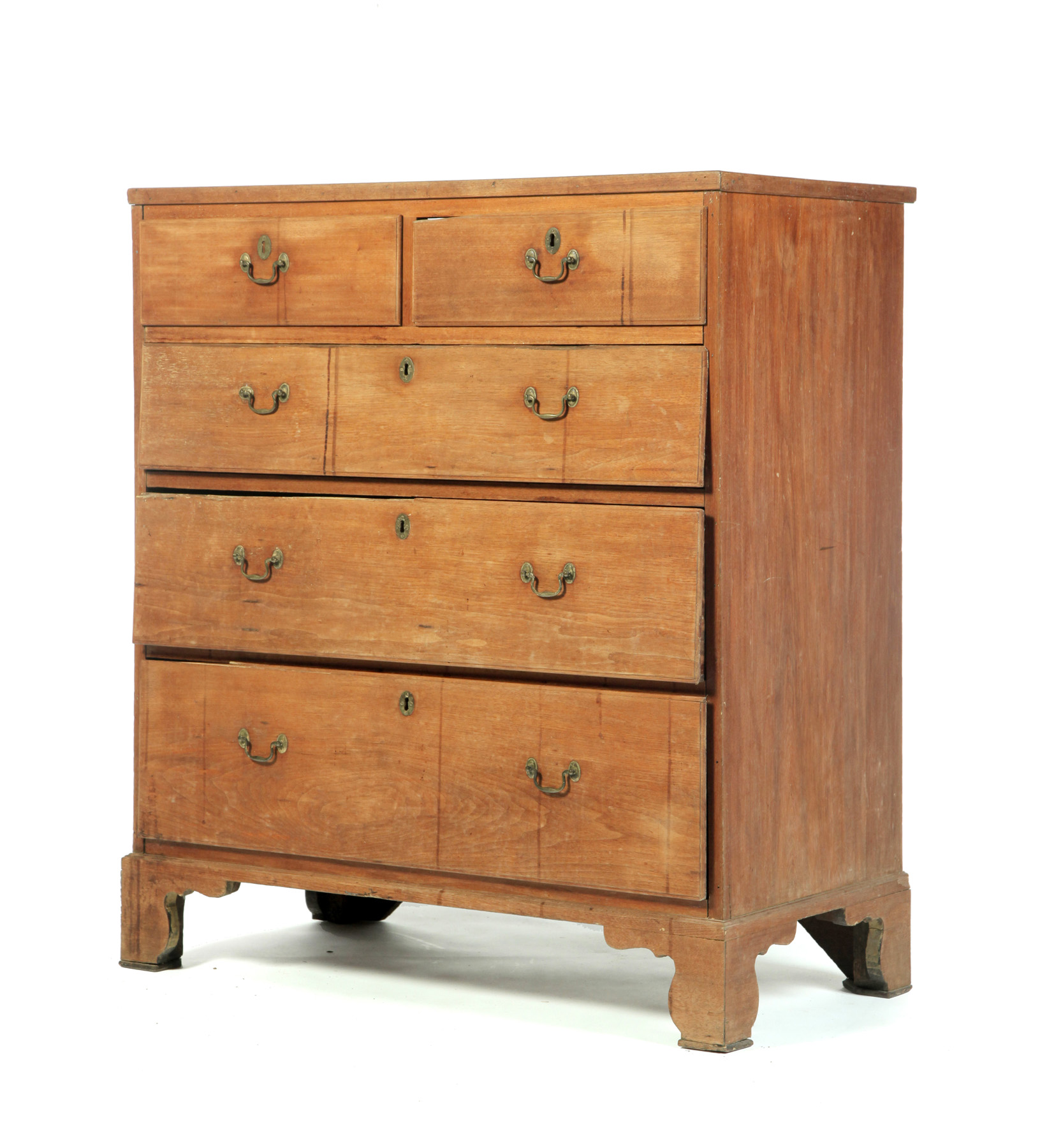 Appraisal: LATE CHIPPENDALE COUNTRY FIVE-DRAWER CHEST American ca walnut with poplar