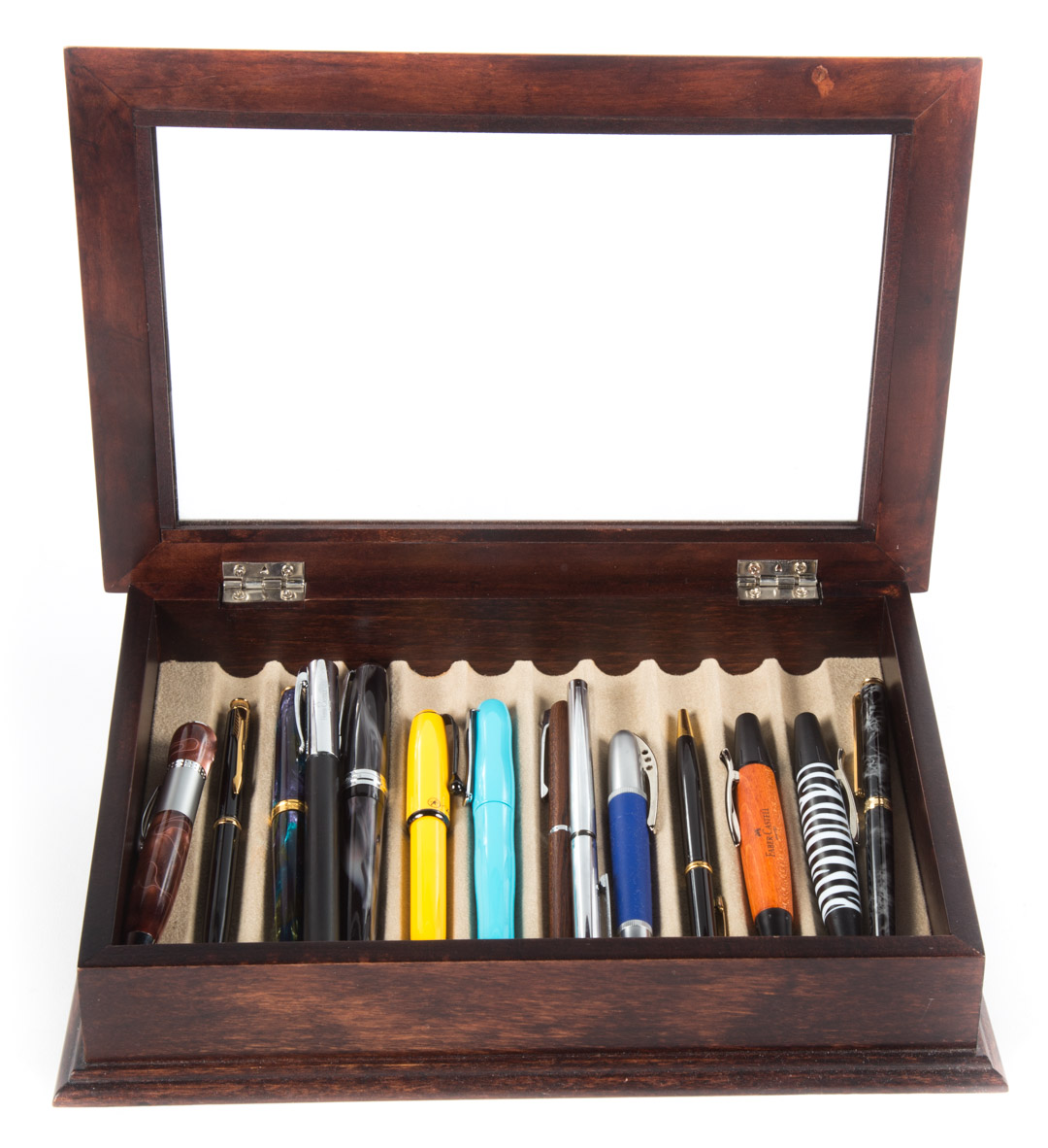 Appraisal: quality pens in display case including roller ball pens fountains