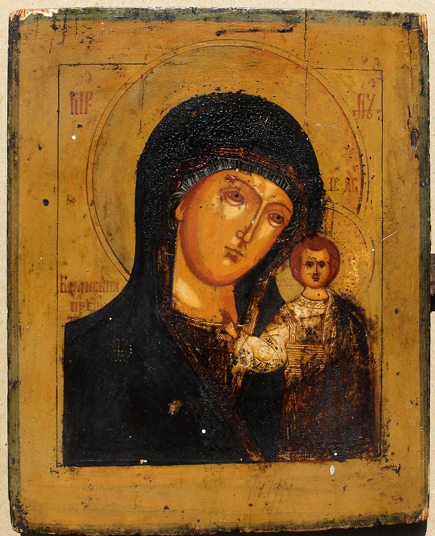 Appraisal: MADONNA AND CHILD ICON PAINTING Oil Wood panel '' x