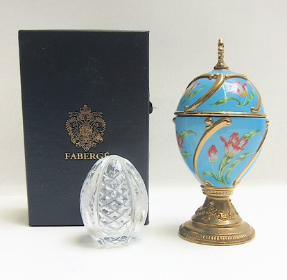 Appraisal: TWO FABERGE EGGS the first cut crystal egg is of