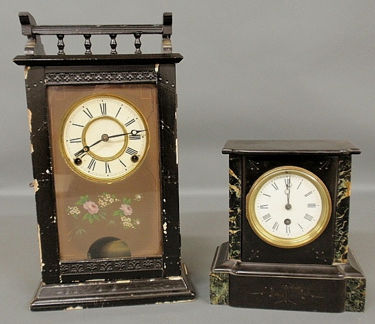 Appraisal: - Wooden clock with galleried top h and a black